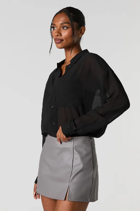 Faux Leather Slit Mini Skirt chiffon skirt lightweight