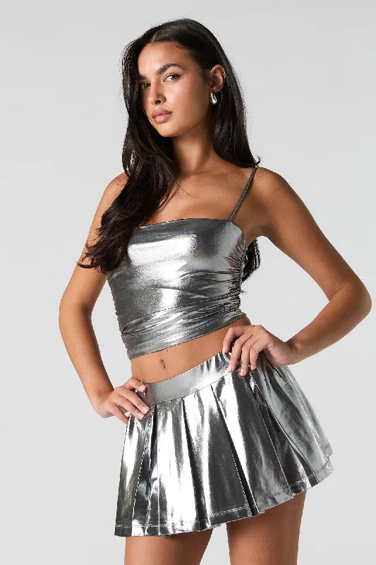 Metallic Pleated Mini Skort chiffon skirt floaty