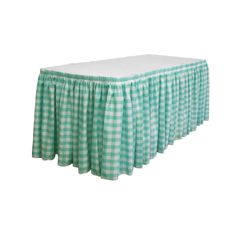14 Ft. x 29 in. White and Mint Accordion Pleat Checkered Polyester Table Skirt zip skirt side
