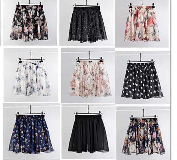 2020 Summer Skirt Fashion Retro Beach Printed Chiffon Skirt Bohemia Skirt elastic waist skirt