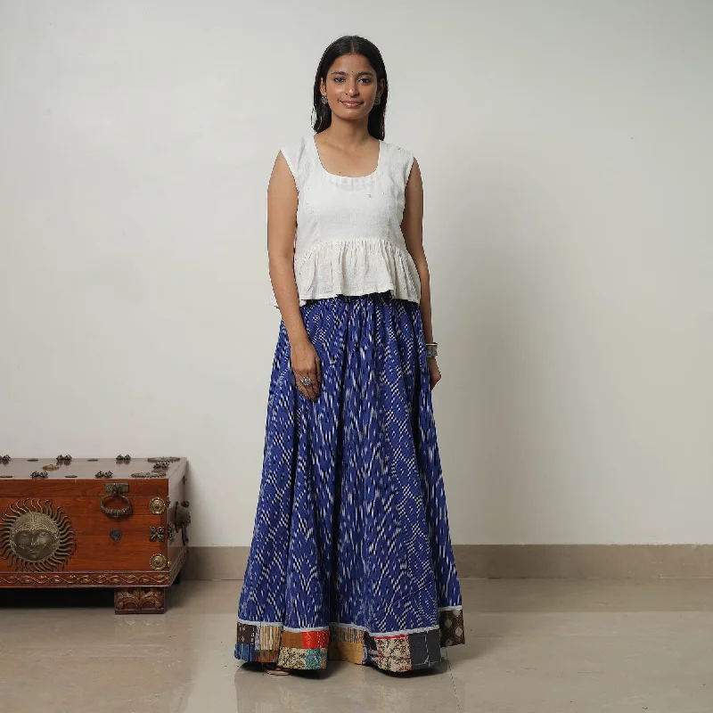 Blue - 24 Kali Cotton Pochampally Ikat Skirt with Border 33 denim skirt classic