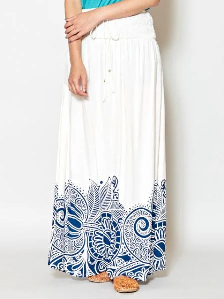 Ethnic Flower Print Long Skirt leather skirt modern