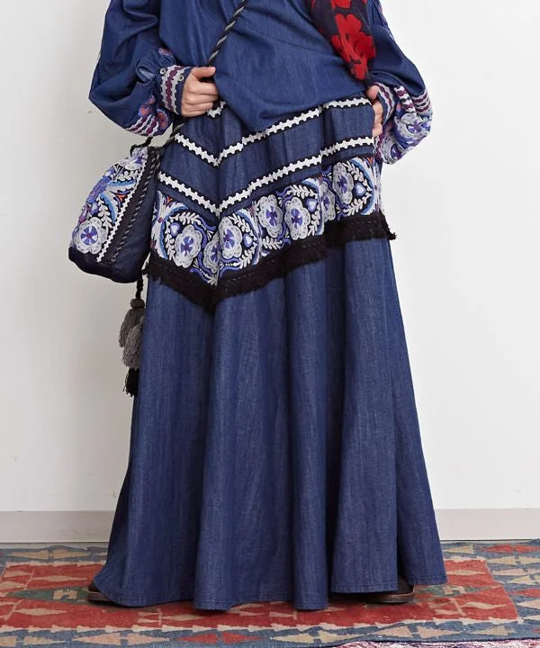 Nomadic Embroidery Denim Skirt chiffon skirt airy