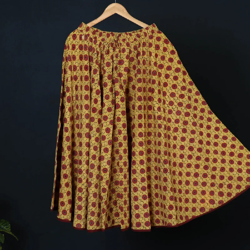 Yellow - Kusumlata Hand Block Printed Cotton Crinkle Long Skirt lace skirt elegant