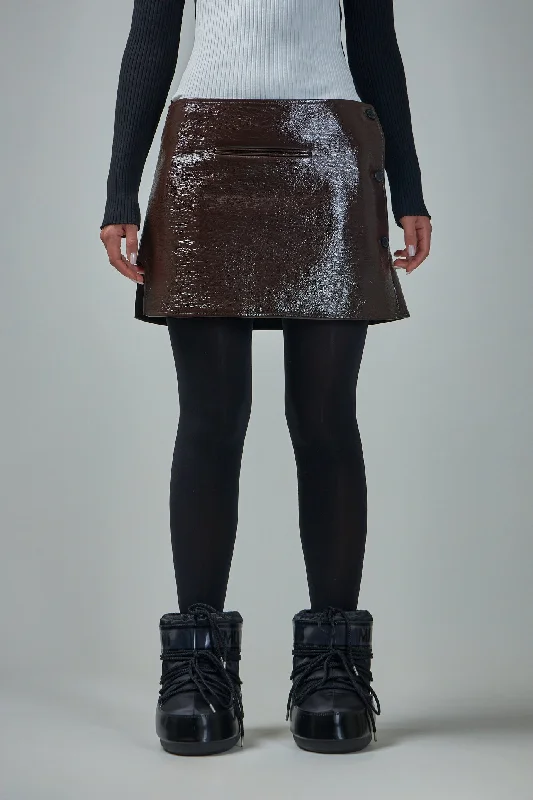 Oblique Vinyl Mini Skirt flowy skirt hem