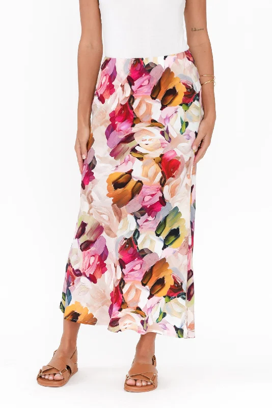 Adelia Purple Floral Bias Skirt wool skirt breathable