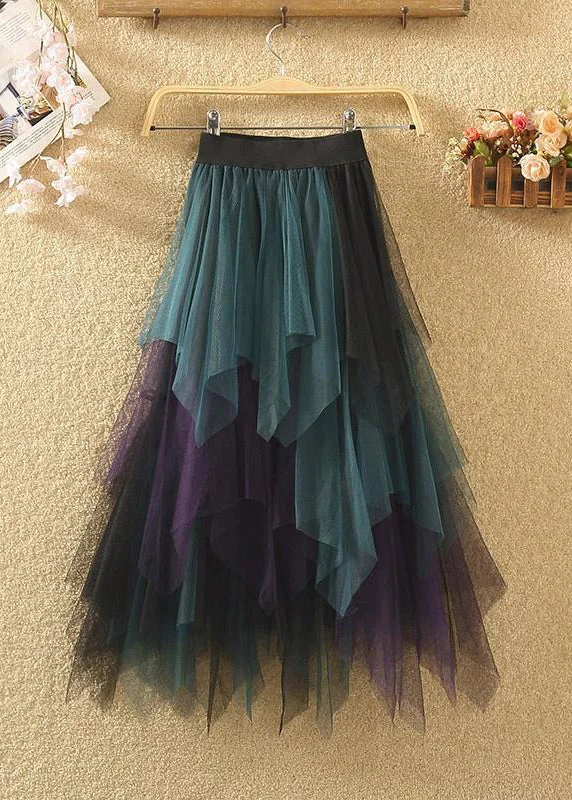 Art Casual Tulle Asymmetrical Patchwork Fall Skirt silk skirt lustrous