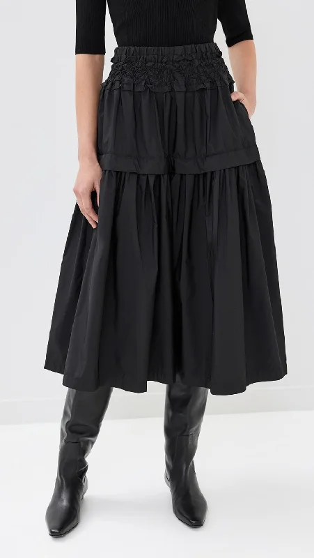 Belen Taffeta Smocked Tiered Skirt ~Black denim skirt stylish