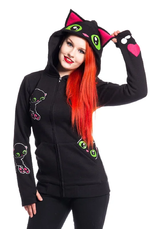 Black Cat Hoodie [BLACK] Hoodie with Lining Warm Insulated