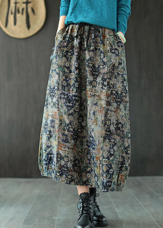 Blue Tie Dye Linen A Line Skirts Elastic Waist Pockets Summer summer skirt style