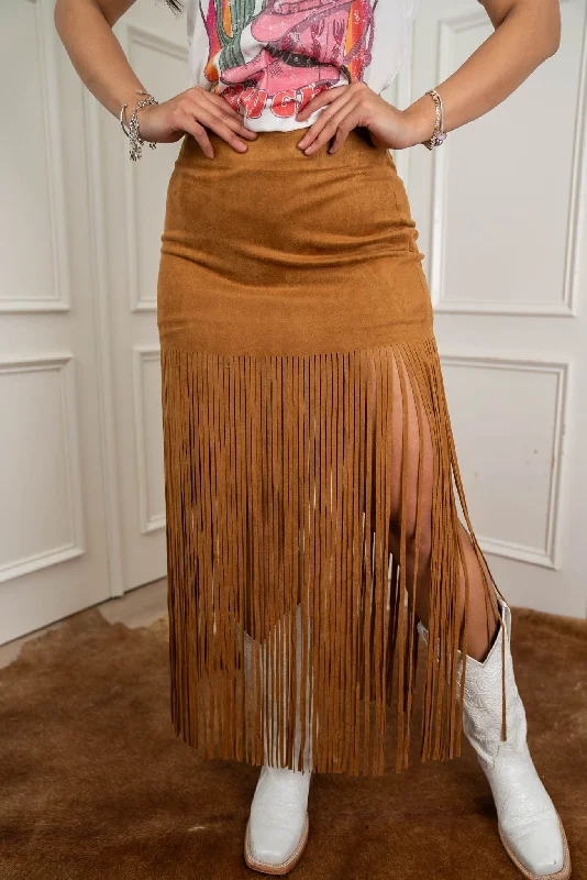 Boho Suede Fringe Maxi Skirt jj tulle skirt dreamy