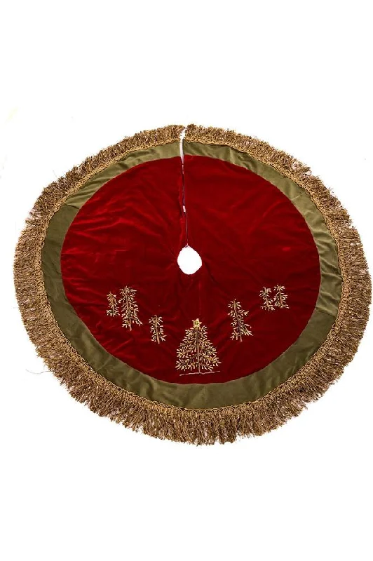Burgundy Velvet Ribbon Tree Skirt With Green Tassel Border corduroy skirt durable