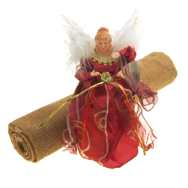 Christmas Tree Skirt Bundle with Angel Tree Topper, 2-Piece Set zip skirt side