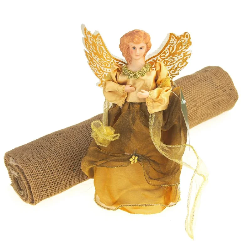 Christmas Tree Skirt Bundle with Angel Tree Topper, Gold, 2-Piece Set lace skirt intricate