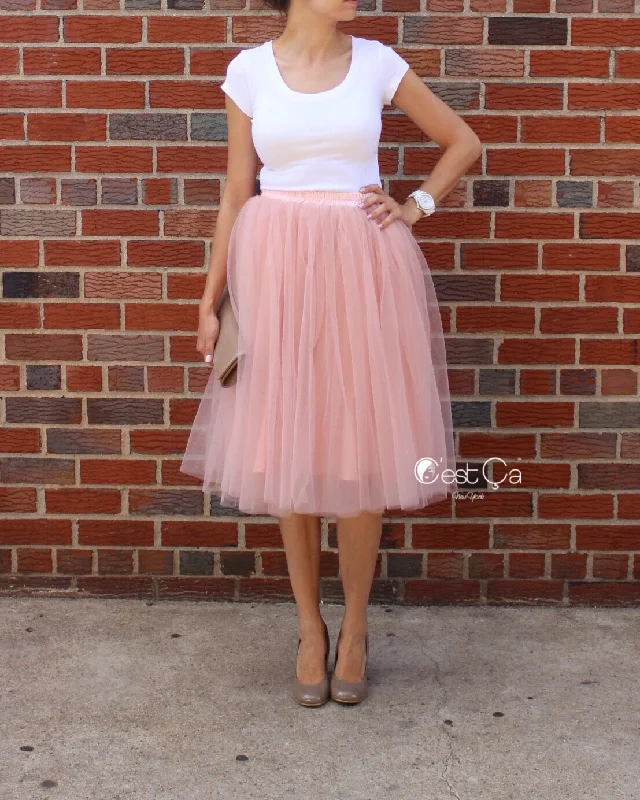 Colette Gray Pink Soft Tulle Skirt - Midi chiffon skirt lightweight