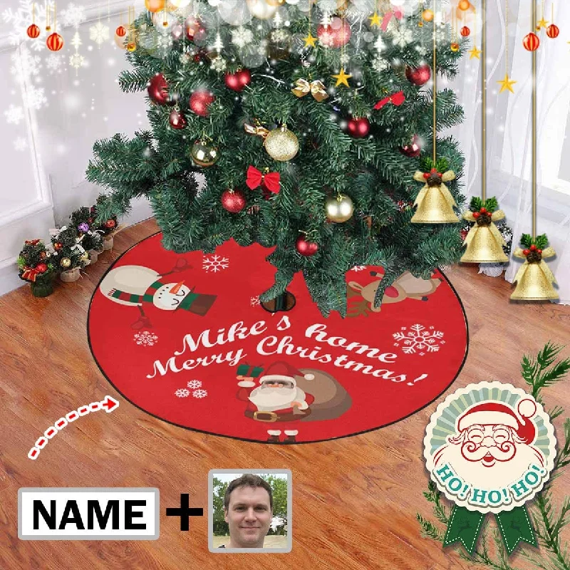 Custom Face&Name Red Christmas Tree Skirt maxi skirt elegant