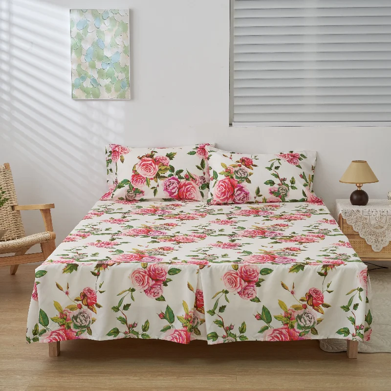 DaDa Bedding Romantic Roses Floral Bed Skirt - Matching Pink & White Ruffled Dust Ruffle for Quilted Coverlet Set - Lightweight & Breathable Polyester Bedskirt silk skirt lustrous
