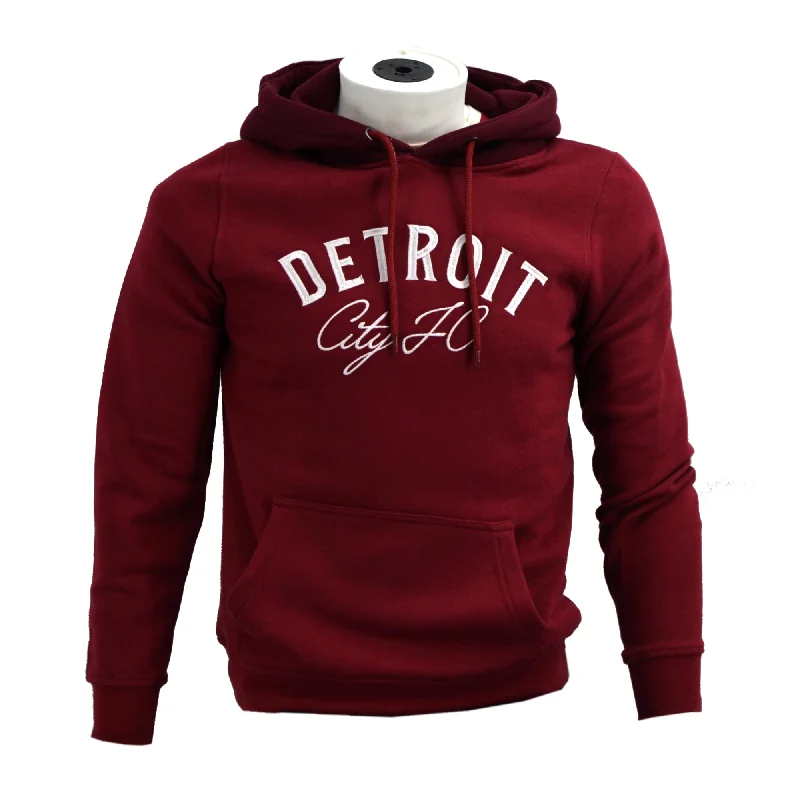 DCFC Arched Script Men's Hoodie- Maroon Hoodie with Relaxed Fit Easy Casual