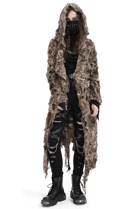 Distressed Hooded Duster Cape with Grunge Layers Hoodie with Button Classic Timeless