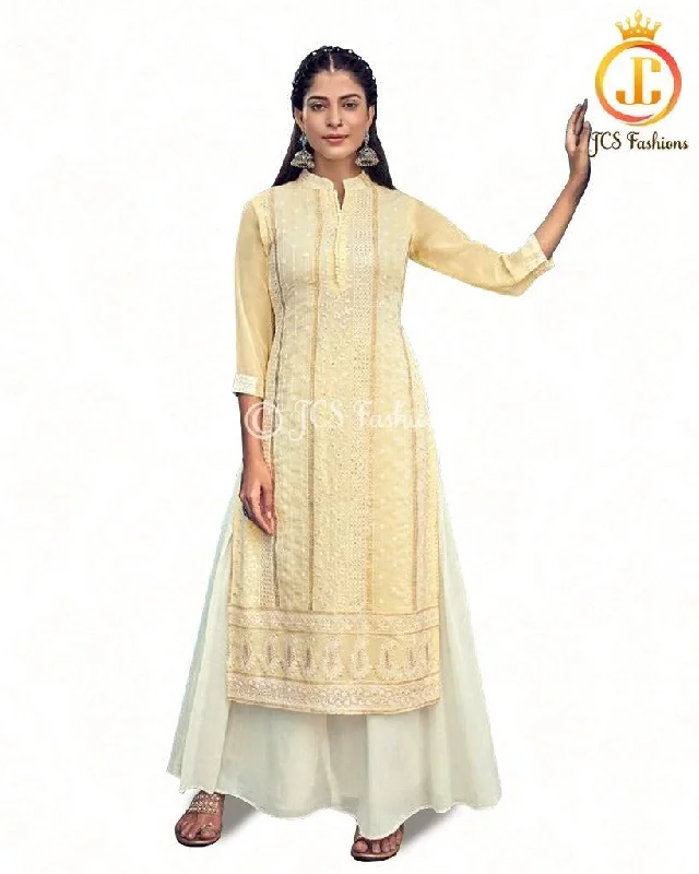 Elegant Pure Georgette Lucknowi Kurti with Cotton Skirt leather skirt modern