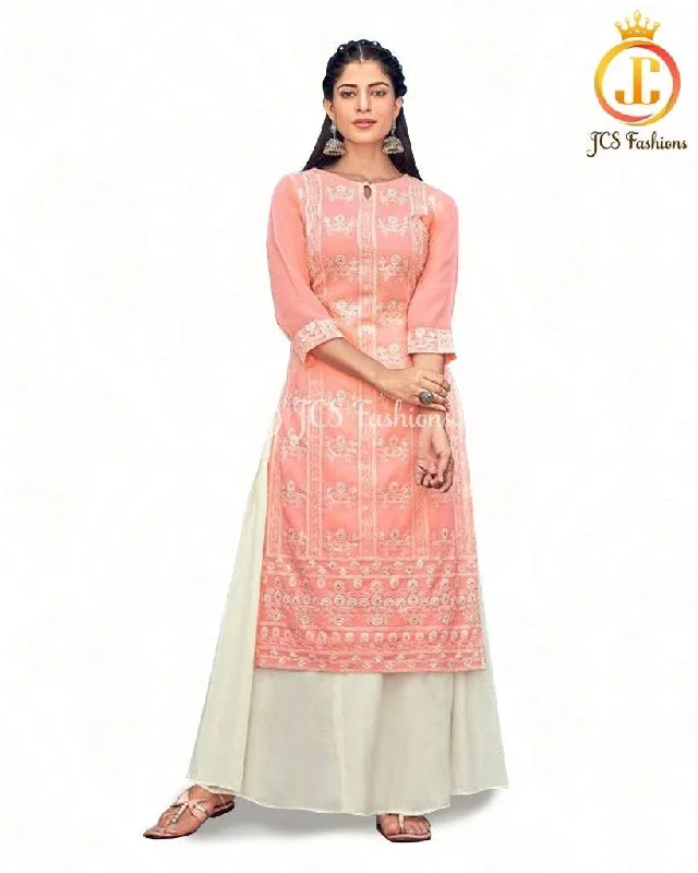 Elegant Pure Georgette Lucknowi Kurti with Cotton Skirt high slit skirt