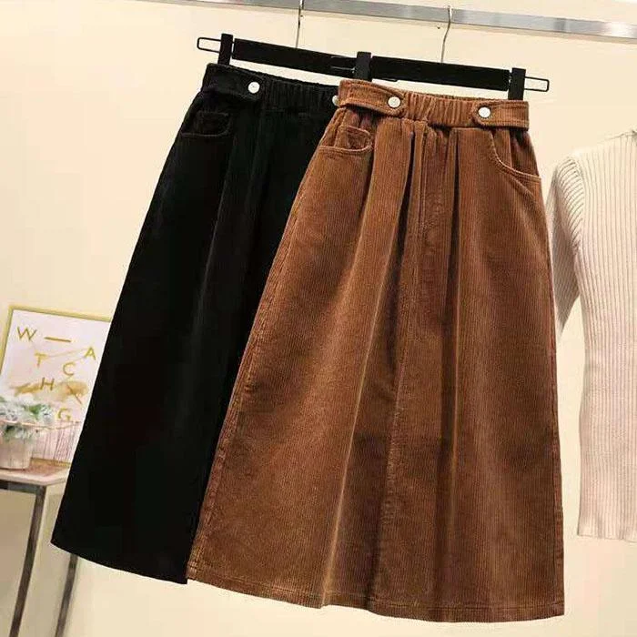 Fall/winter Corduroy Skirt Women Long Loose High Waist A-line Skirt Plus Size Corduroy Skirt elastic waist skirt
