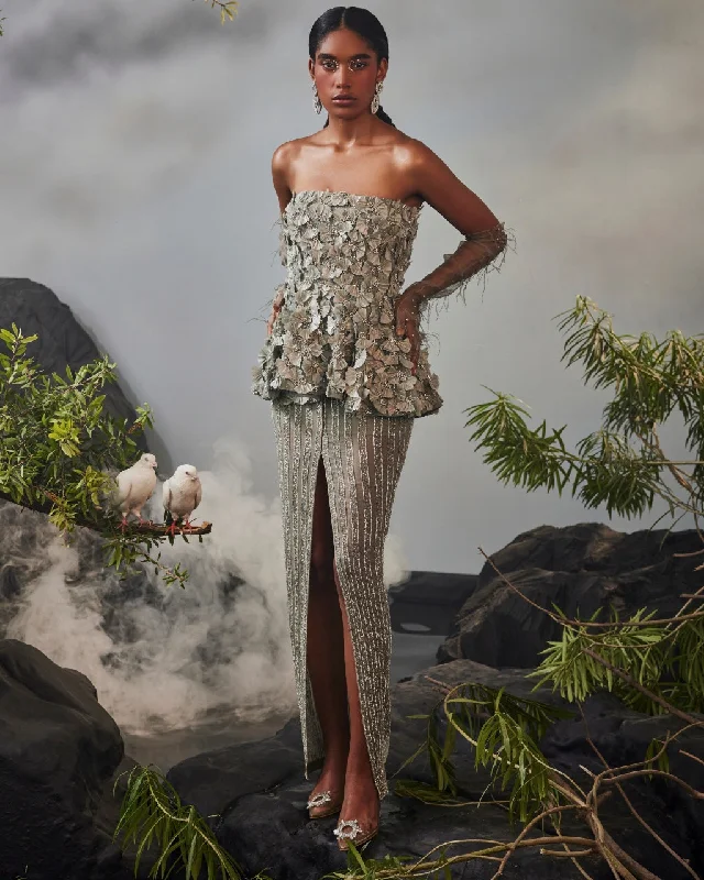 Feather Peplum Skirt Set midi skirt versatile