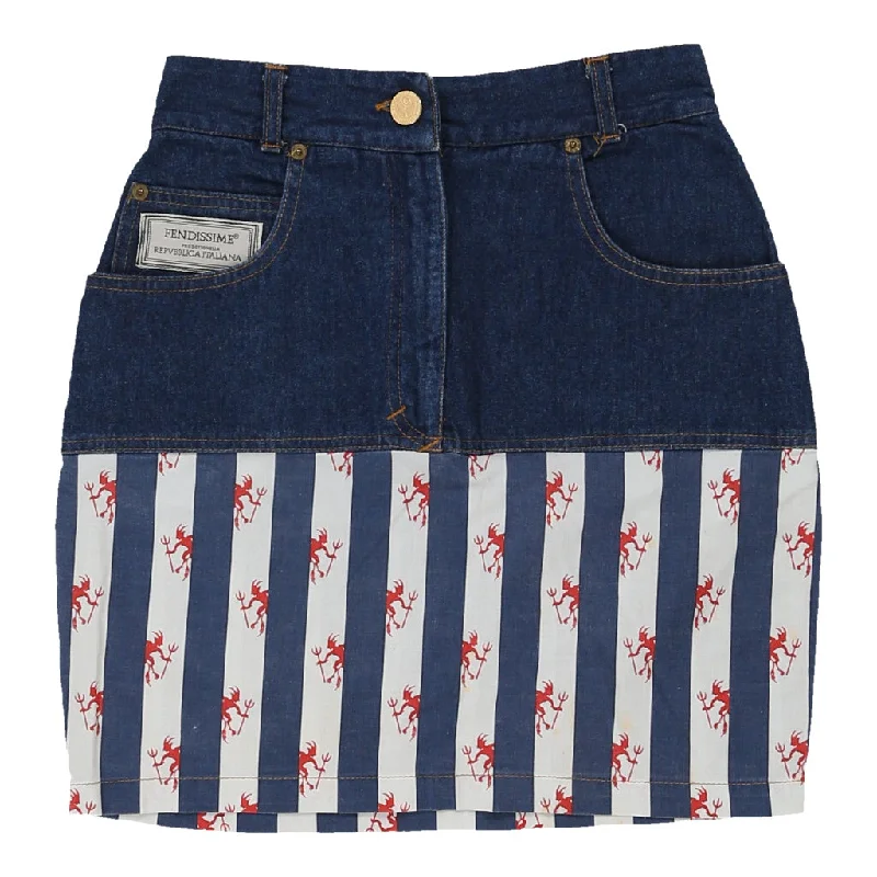 Fendissime Mini Denim Skirt - 26W UK 6 Dark Wash Cotton satin skirt smooth