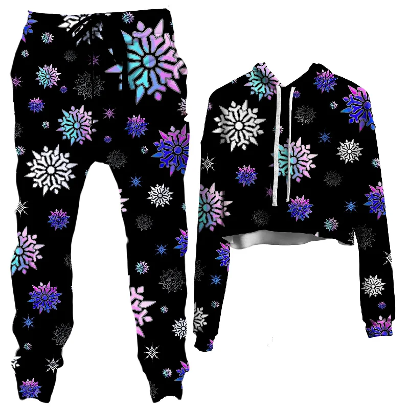 Festive Night Sky Crop Hoodie and Joggers Combo Hoodie with Hem Patch Decorative Personalized