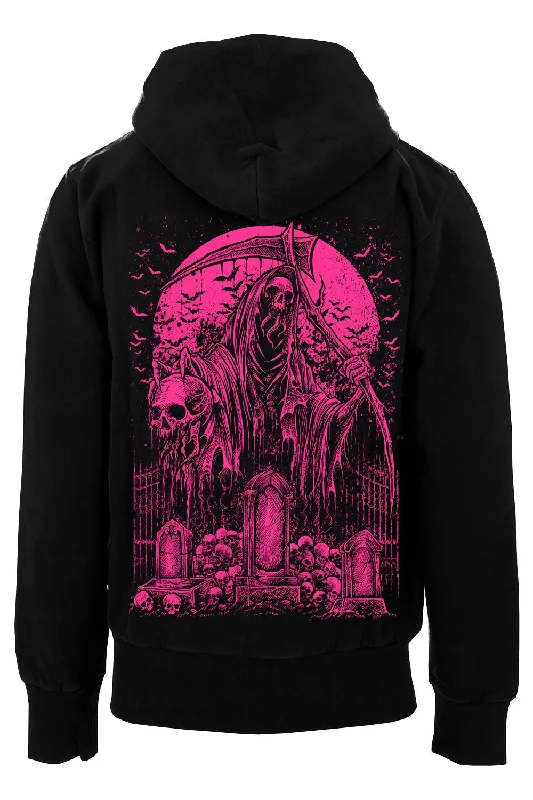 Graveyard Grim Reaper Hoodie [PINK] Cotton Hoodie Fleece Lining Warmth