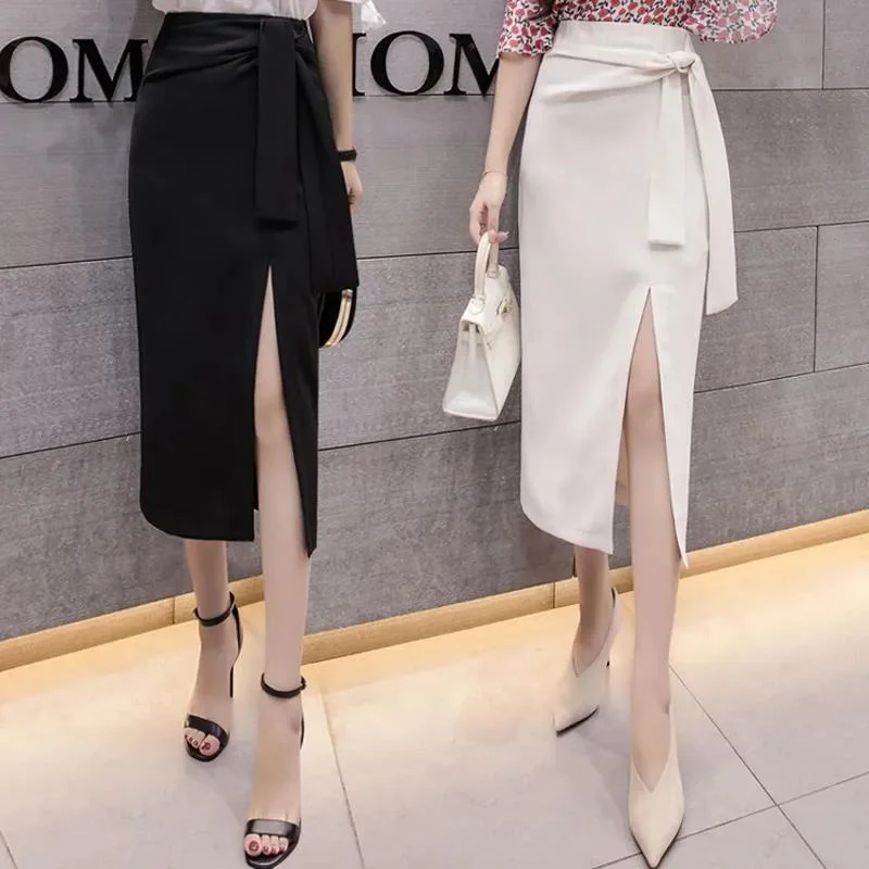 Half-length Skirt Mid-length Hip Skirt Female Summer High-waist Spring Long Skirt One-step Skirt Sexy Slim Hip-length Skirt flowy skirt hem