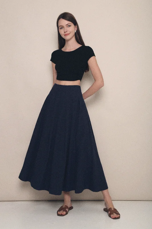 Hana Pleat Linen Skirt Navy leather skirt sleek