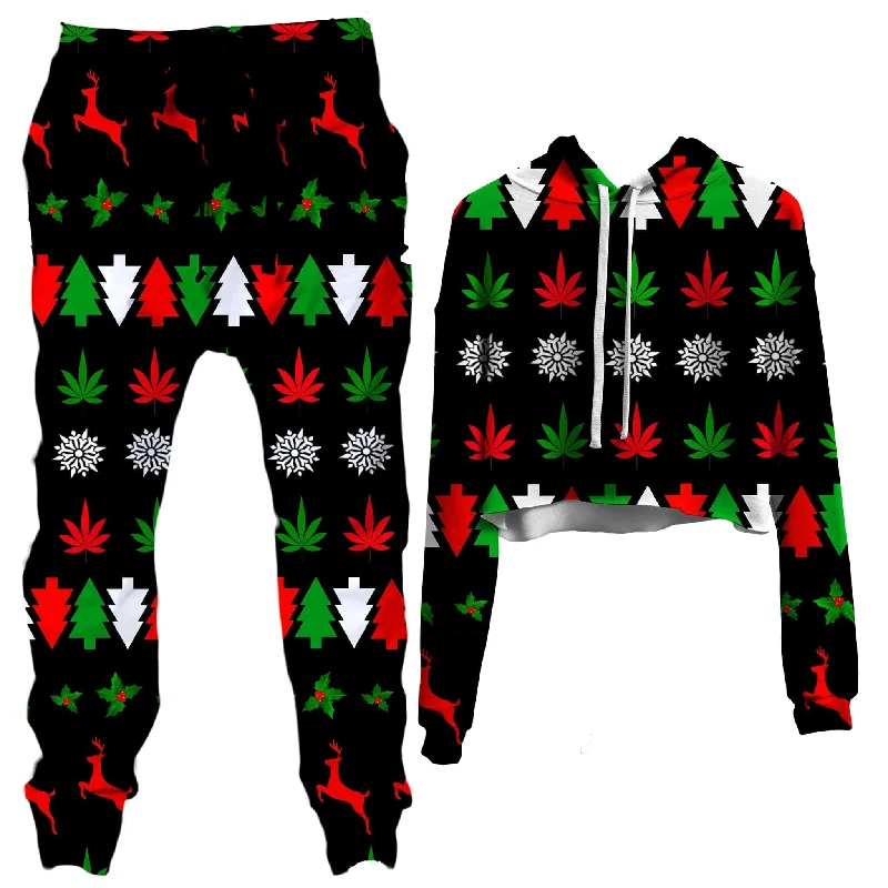 Happy Holidaze Crop Hoodie and Joggers Combo Hoodie with Hood Adjustable Protection