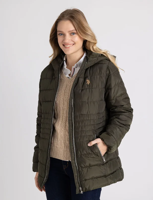 HOODED PUFFER COAT WITH SLASH POCKETS Hoodie with Puffed Sleeves Voluminous Trendy