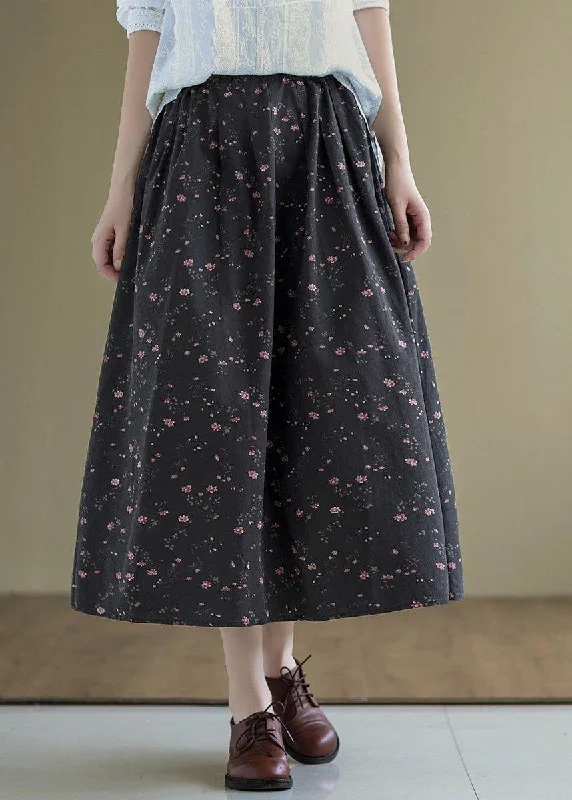 Italian Black Retro Print Summer Skirt Linen cashmere skirt fine