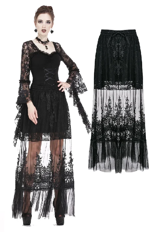 Gothic long skirt with flower hollow-out design KW128 chiffon skirt lightweight