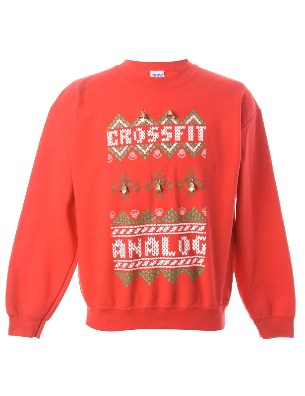 Label Christmas Sweatshirt With Bells - M Hoodie with Applique Textured Unique