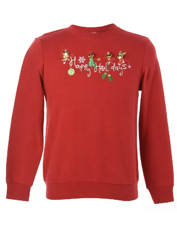 Label Christmas Sweatshirt With Bells - S Hoodie with Rhinestones Sparkly Elegant