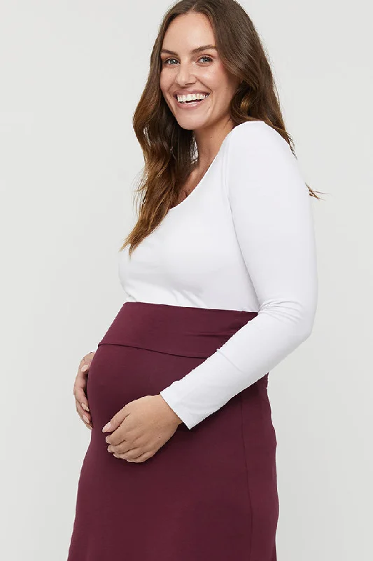 Lana Long Maternity Skirt - Burgundy linen skirt light