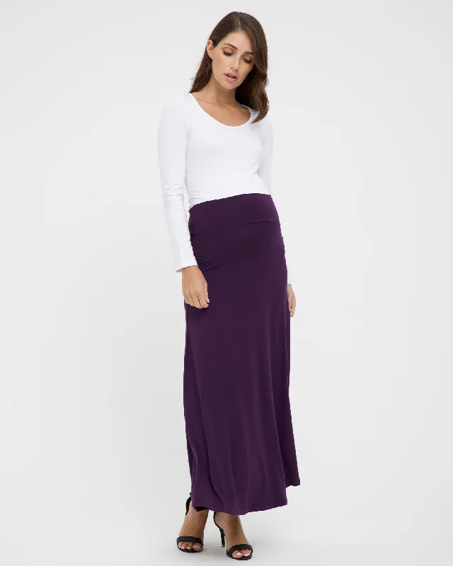 Lana Long Maternity Skirt - Plum denim skirt classic