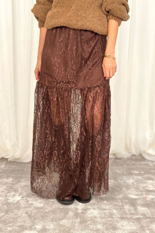 Leona Lace Maxi Skirt In Chocolate linen skirt relaxed