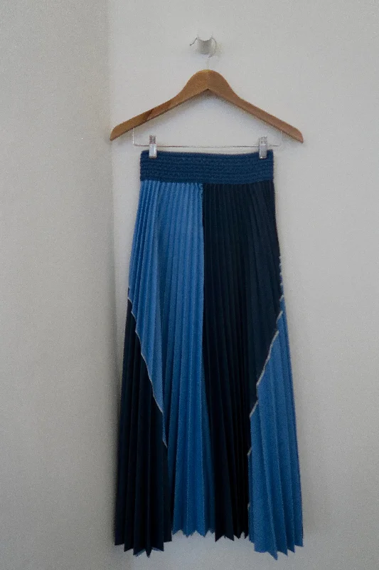Patchwork Denim Midi Skirt leather skirt modern