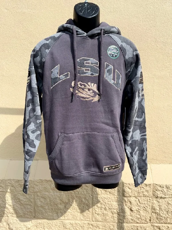 Men's Colosseum OTFH11325C-LSU Louisiana State Aviator Hoodie Pavement/Heather Combo Hoodie with Print Artistic Unique