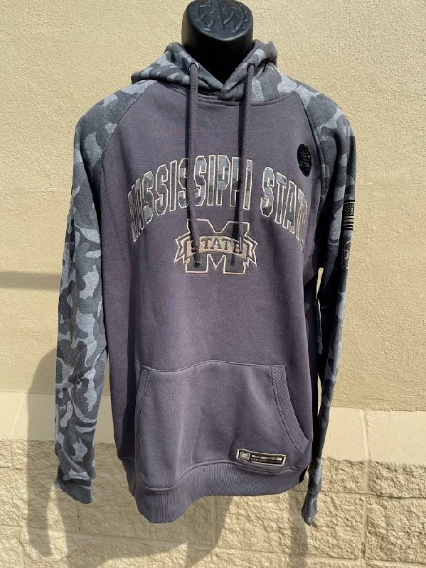 Men's Colosseum OTFH11325C-MSU Mississippi State Aviator Hoodie Pavement/Heather Combo Hoodie with Hem Frayed Vintage Worn