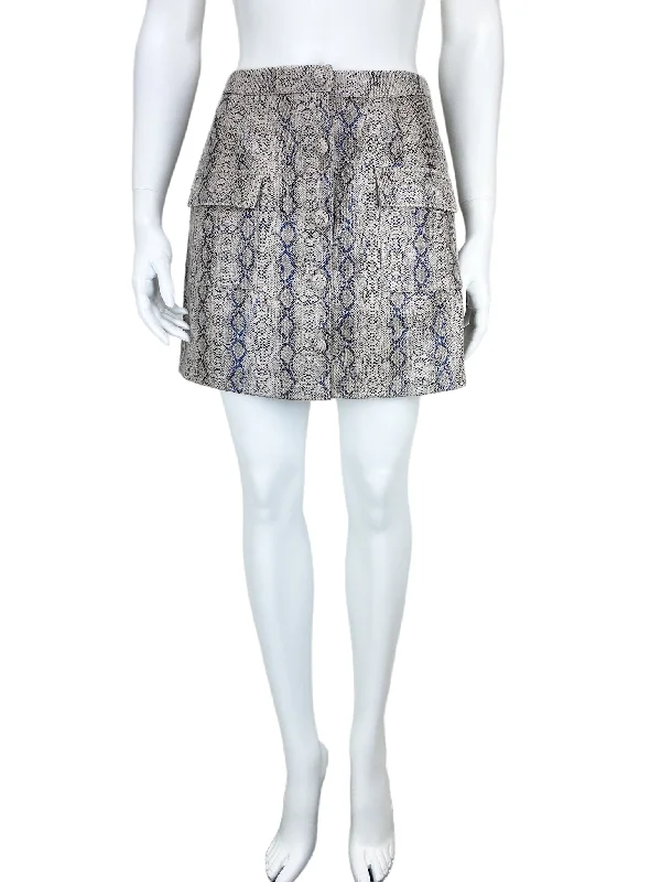 Mittoshop, Women's Faux Leather Snakeskin Mini Skirt, Taupe/Black , Size M ribbed skirt waist