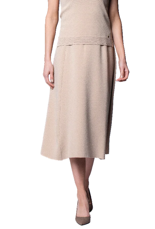 Natalie Milano-Knit A-Line Midi Skirt; Warm Beige floral skirt print