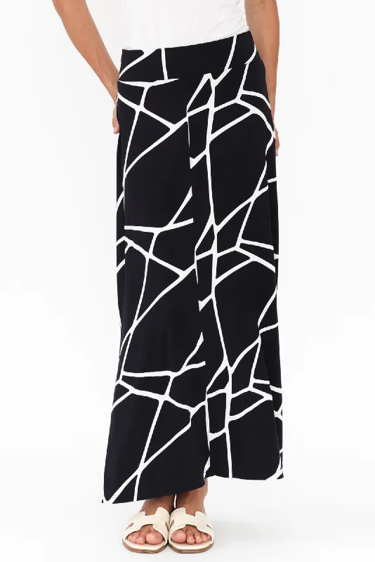 Navy Marble Micro Modal Long Panel Skirt wool skirt sturdy