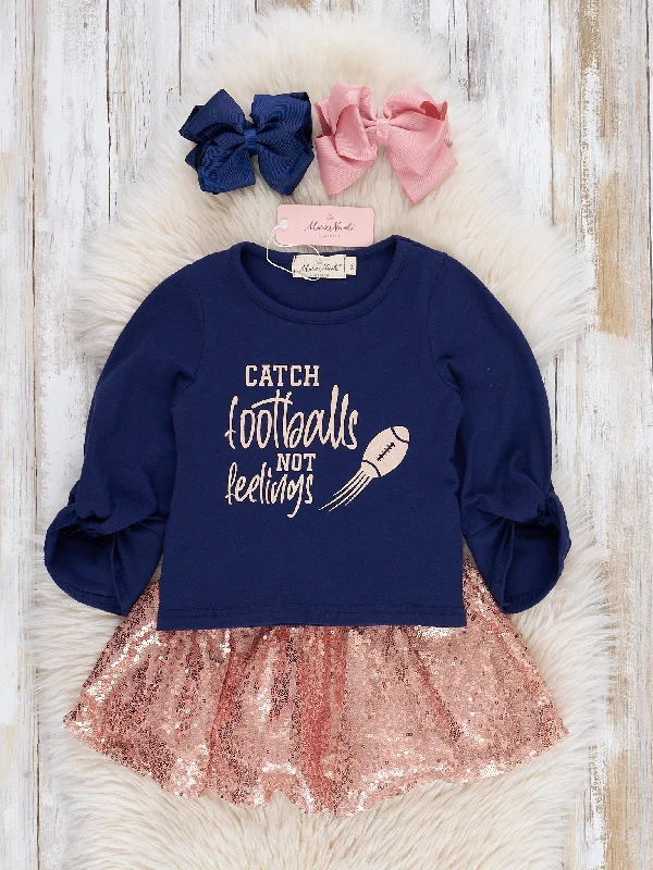 Navy & Rose Gold Sequins Football Outfit w/ Skirt ribbed skirt waist