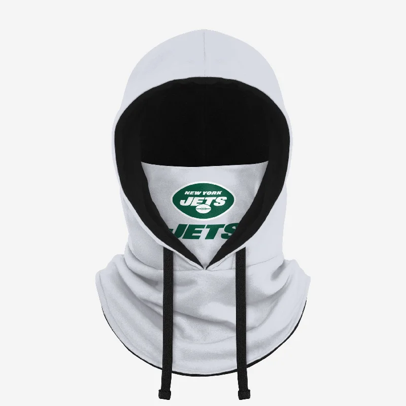 New York Jets White Drawstring Hooded Gaiter Hoodie with Metallic Shiny Futuristic