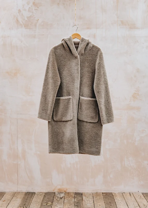 Hooded Wool Angelique Coat in Taupe Hoodie with Relaxed Fit Easy Casual